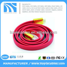 High Quality Gold Plated 3m Red flat Noodle HDMI cable MALE TO MALE Cable 1.4v 1080p Ethernet 3D